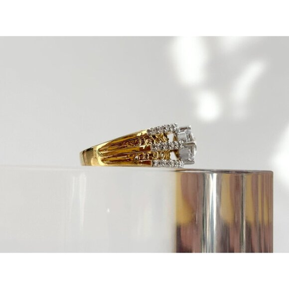 CZ Gemstones Vintage Sterling Silver Vermeil Gold T Gemstone Ring - sz 7.75 - Picture 7 of 10